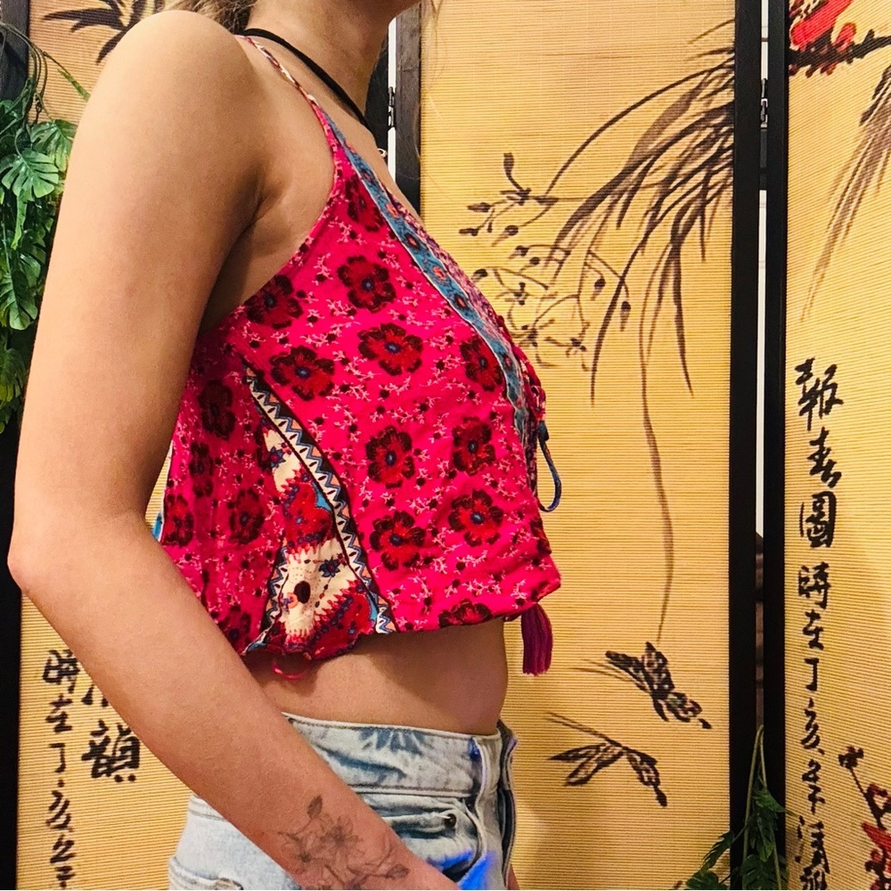Abbeline Festival Boho Printed Spaghetti Strap Crop Tank Top​ - Picture 4 of 8